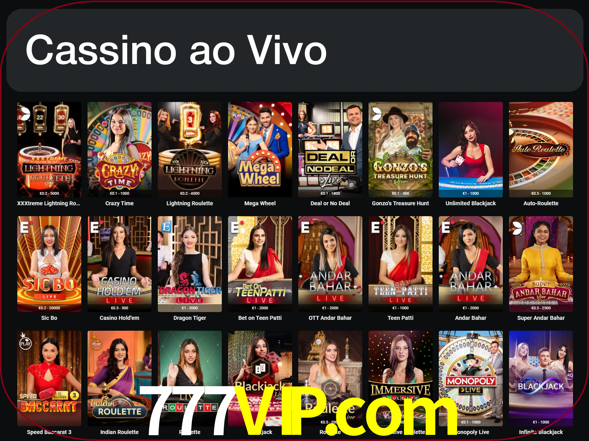 Jogue jogos de cassino com um verdadeiro dealer.